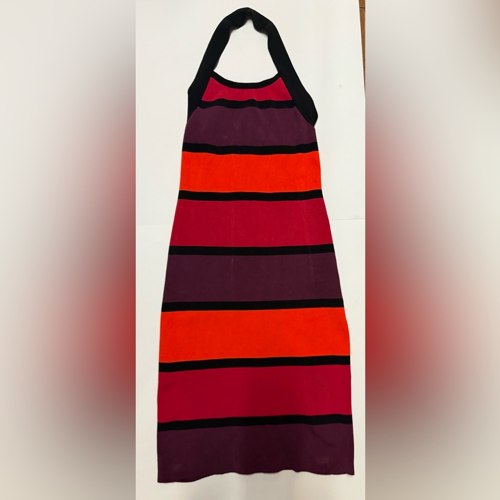 Express Red and Orange Striped Pencil Skirt
